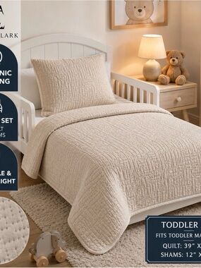 Clara Clark Toddler Quilt Set 3PC Coverlet Sheet Sham Neutral New